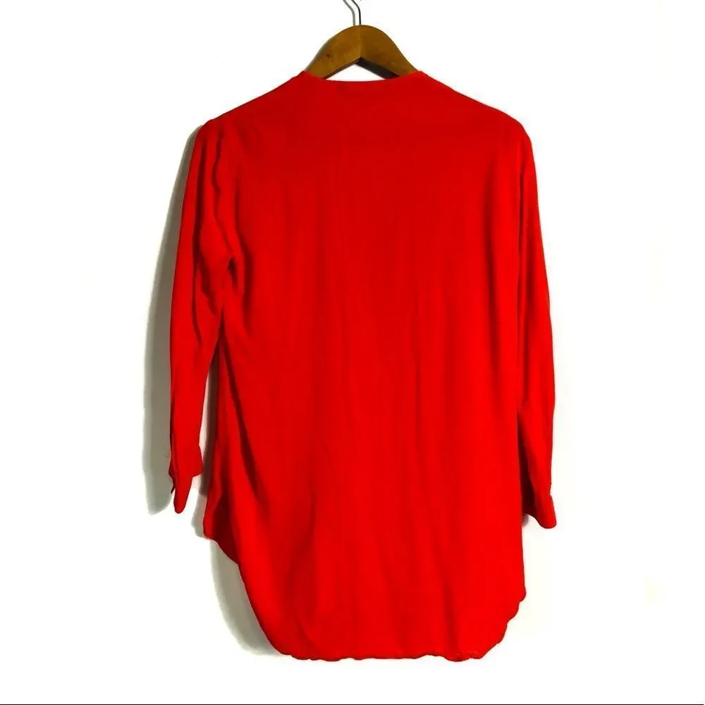 ZARA Red Orange 3/4 Sleeve V-neck Work Dressy Draped Blouse